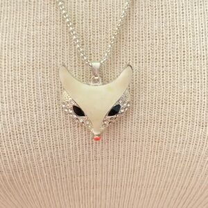 Fox necklace silver tone 24” chain